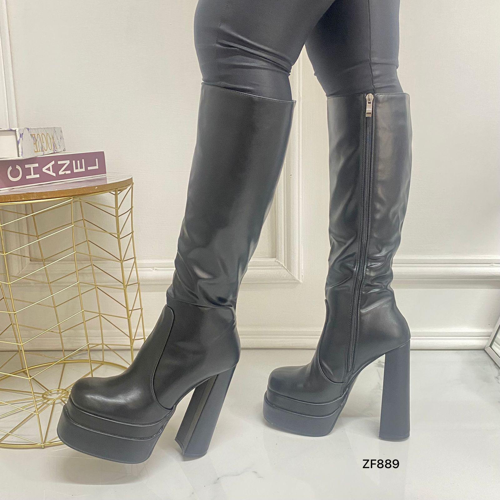 Bota caña alta negra plataforma 5cm tacon 14cm BSXX7326 C-44